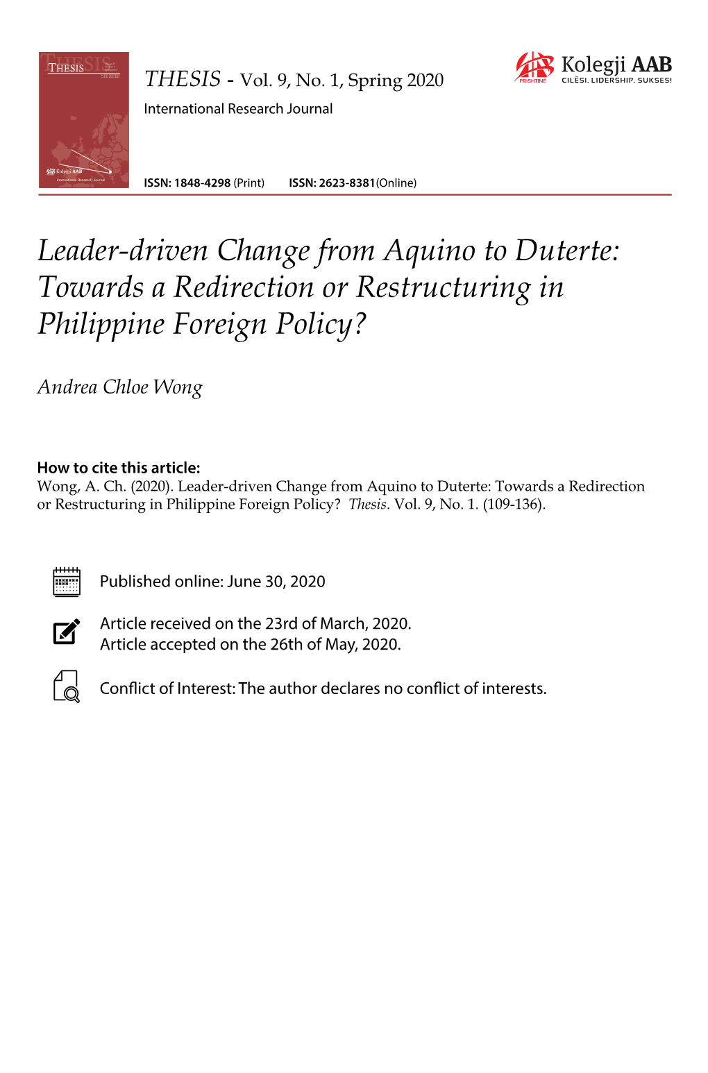 Towards a Redirection Or Restructuring in Philippine Foreign Policy?