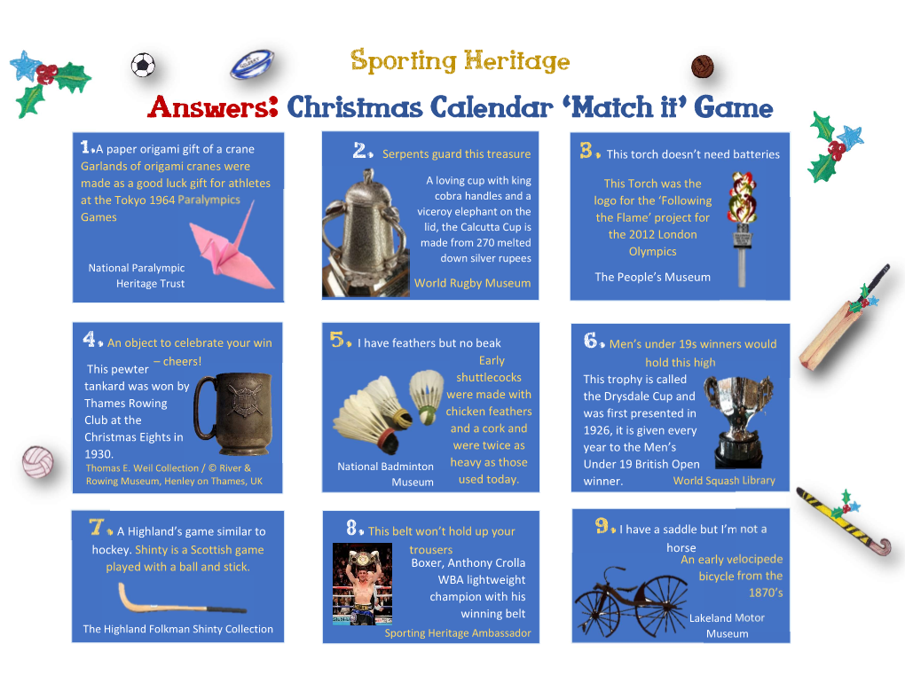 Answers: Christmas Calendar 'Match