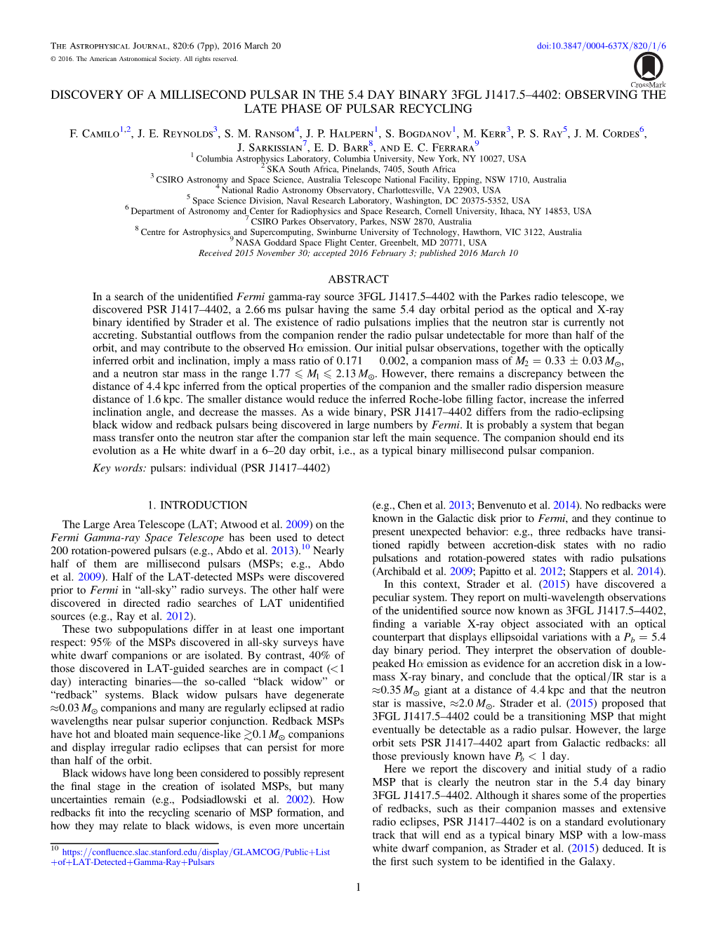 Discovery of a Millisecond Pulsar in the 5.4 Day Binary 3Fgl J1417.5–4402: Observing the Late Phase of Pulsar Recycling F