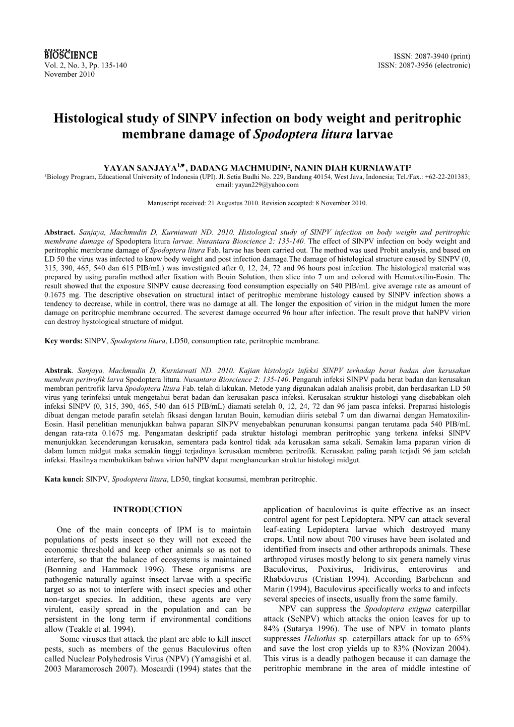 Histological Study of Slnpv Infection on Body Weight and Peritrophic Membrane Damage of Spodoptera Litura Larvae
