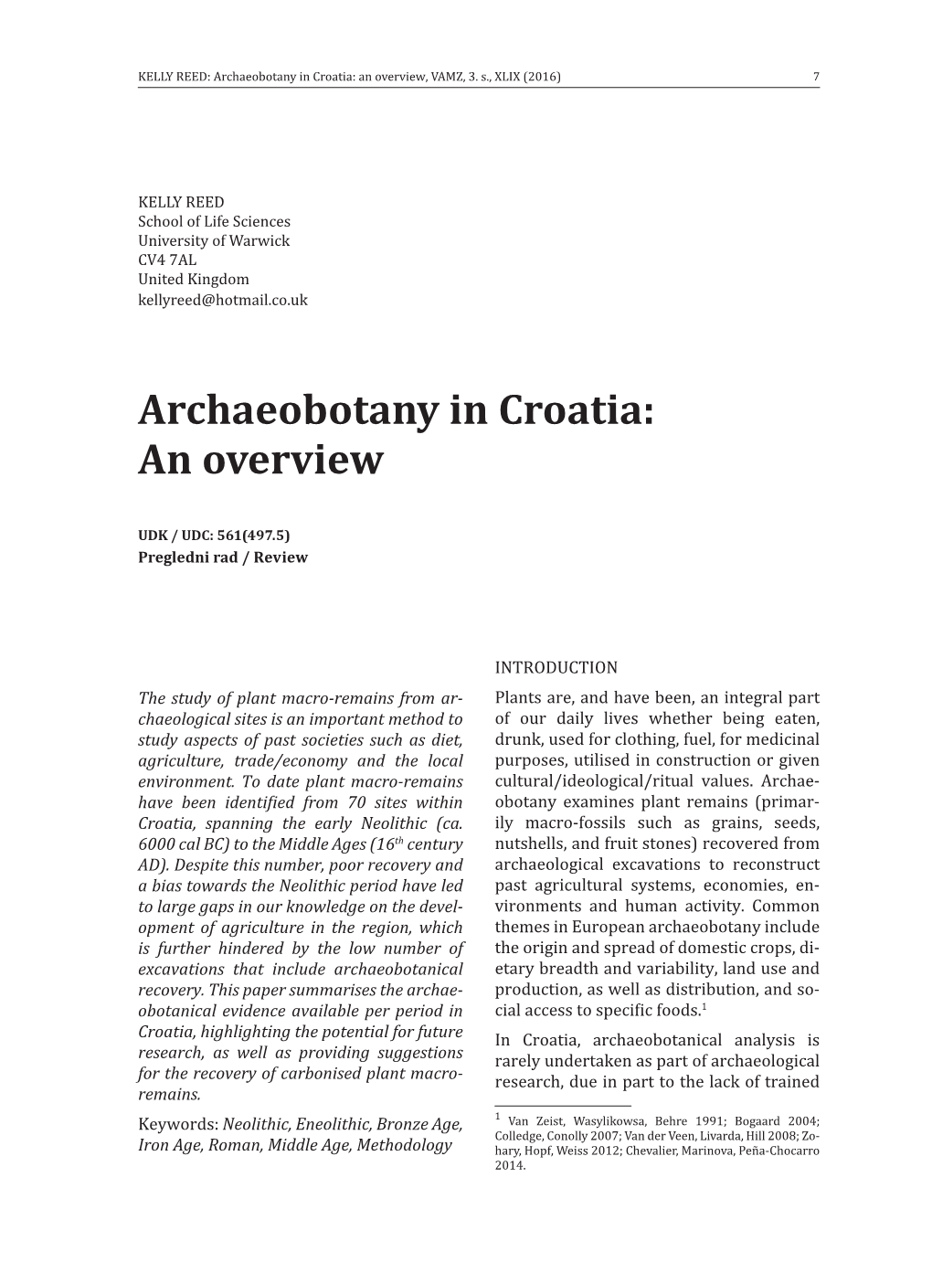 Archaeobotany in Croatia: an Overview