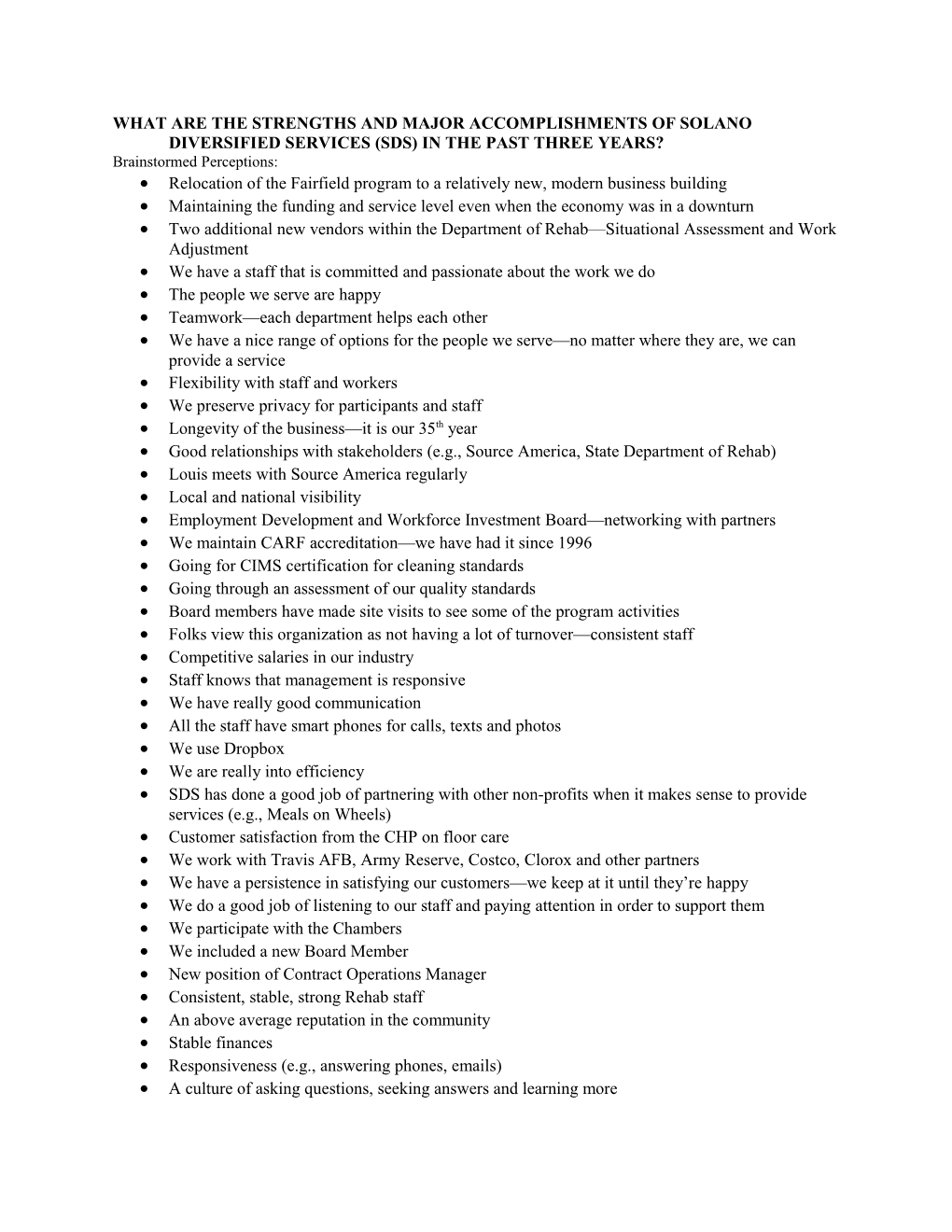 What Are the Strengths and Major Accomplishments of Solano Diversified Services (Sds) In