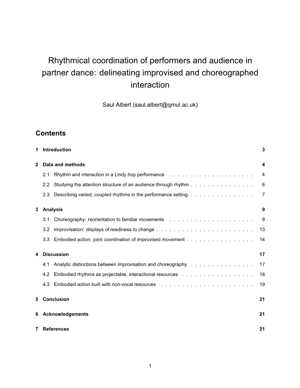 Rhythmical Coordination of Performers and Audience in Partner Dance: Delineating Improvised and Choreographed Interaction