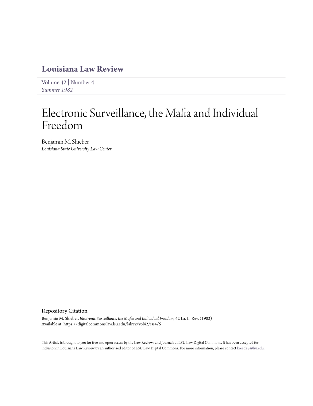 Electronic Surveillance, the Mafia and Individual Freedom Benjamin M