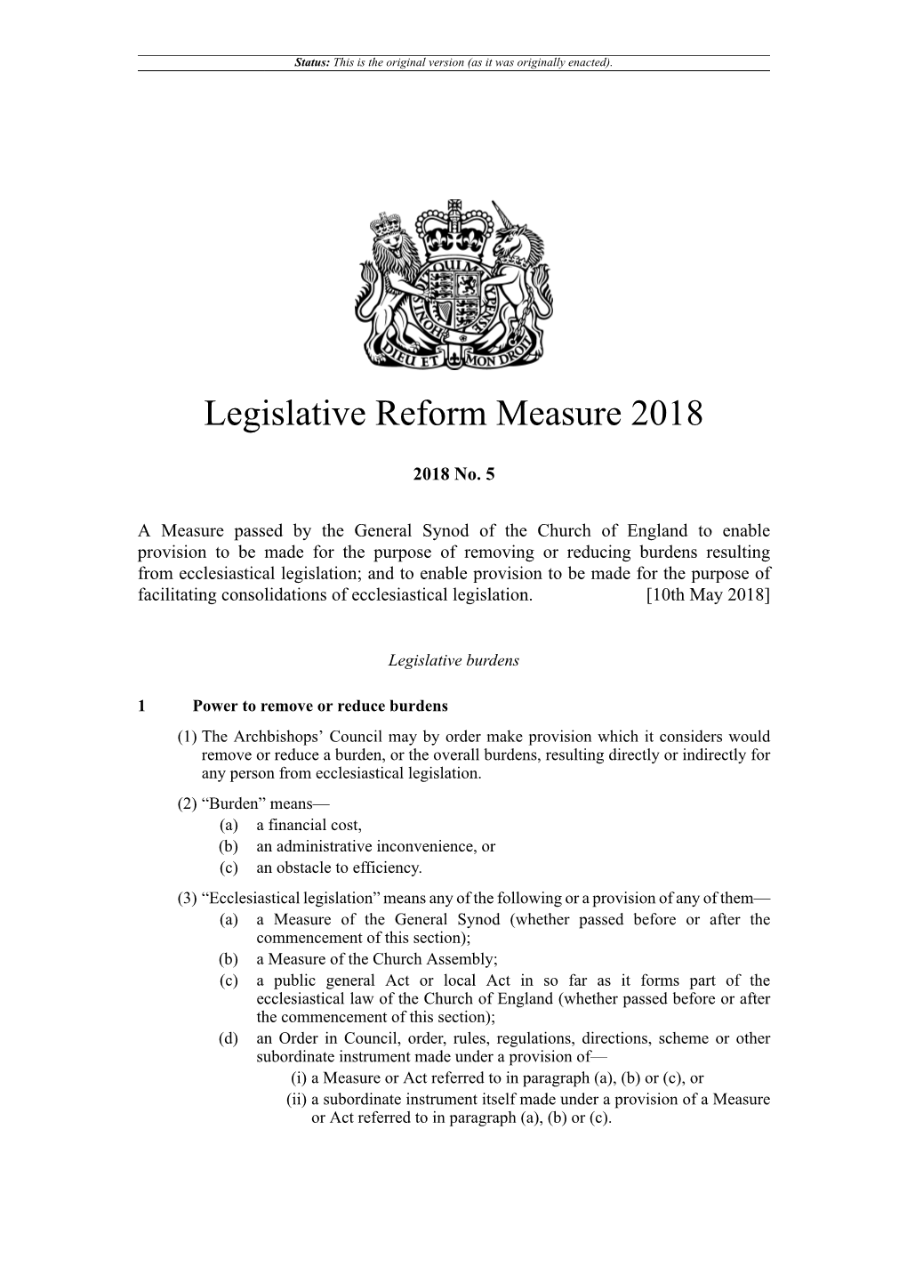 Legislative Reform Measure 2018