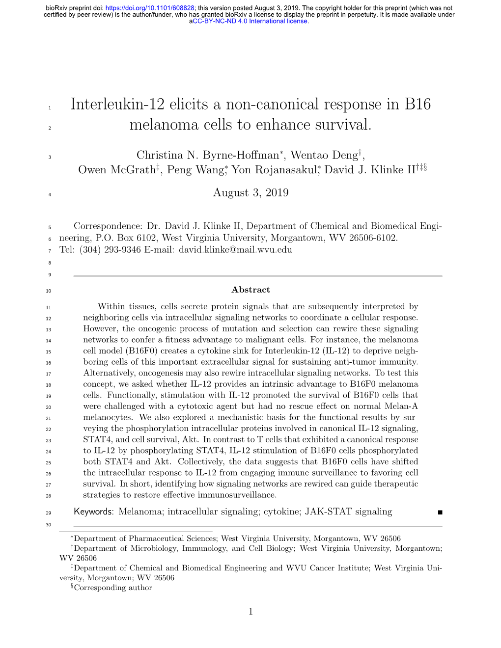 Interleukin-12 Elicits a Non-Canonical Response in B16