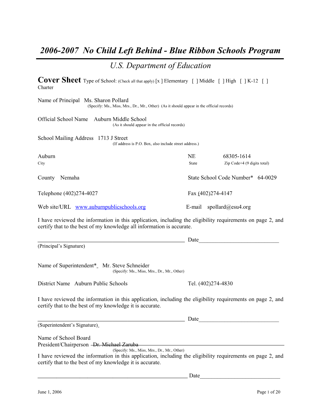 Application: 2006-2007, No Child Left Behind - Blue Ribbon Schools Program (MS Word) s15