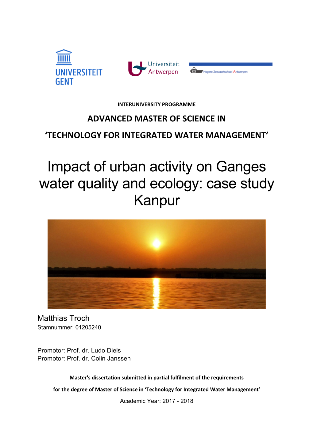 Impact of Urban Activity on Ganges Water Quality and Ecology: Case Study Kanpur