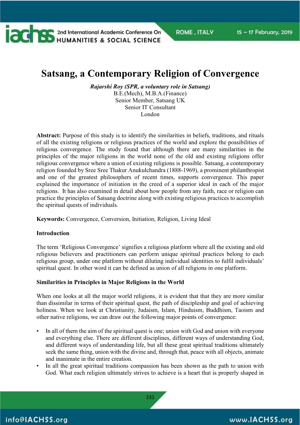 Satsang, a Contemporary Religion of Convergence