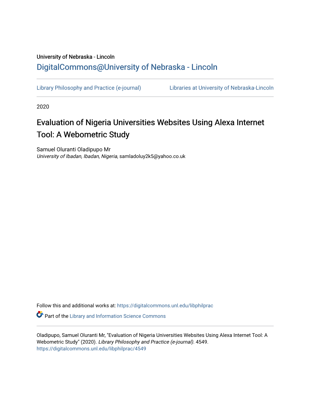 Evaluation of Nigeria Universities Websites Using Alexa Internet Tool: a Webometric Study