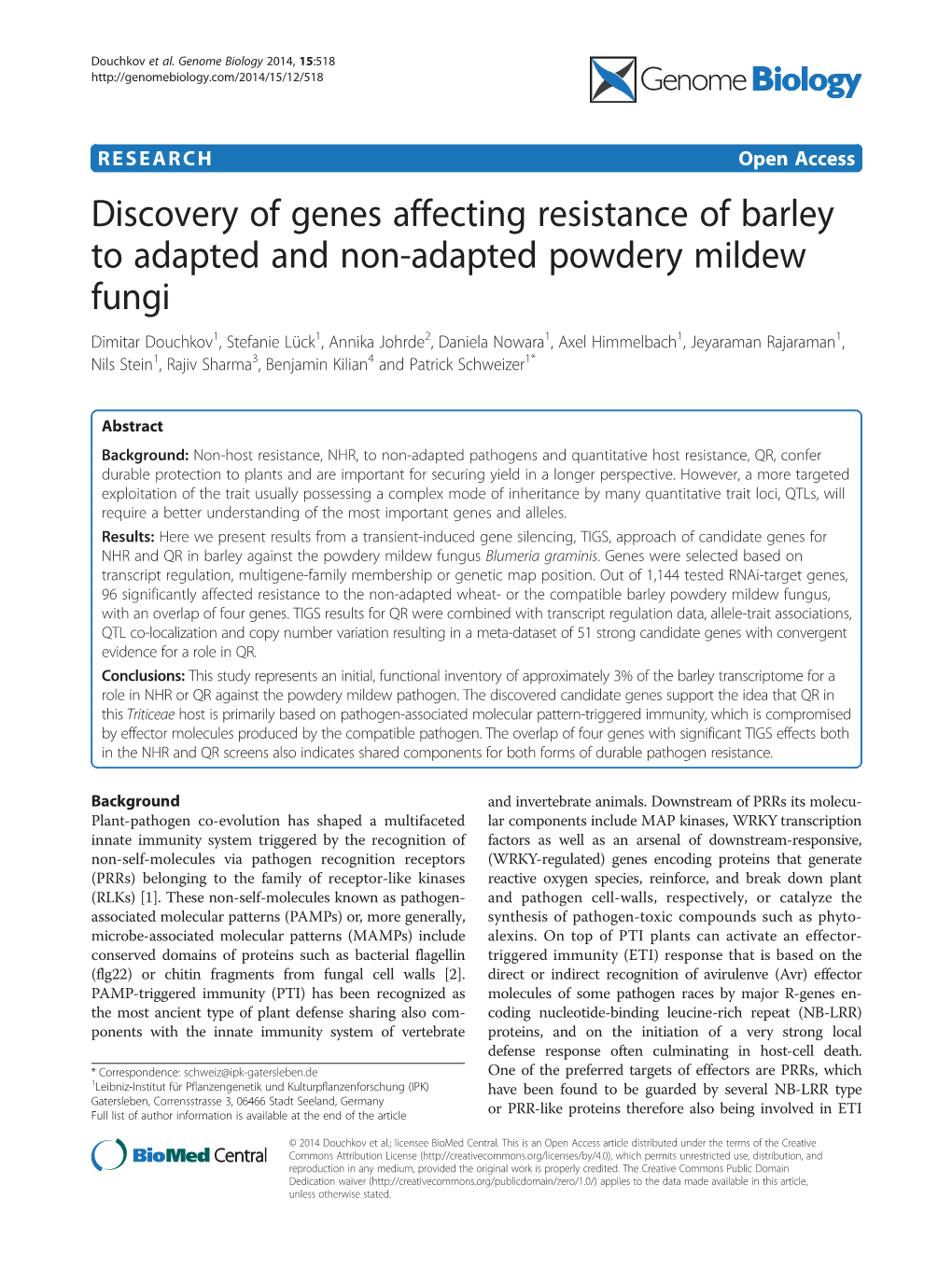 Discovery of Genes Affecting Resistance of Barley to Adapted And