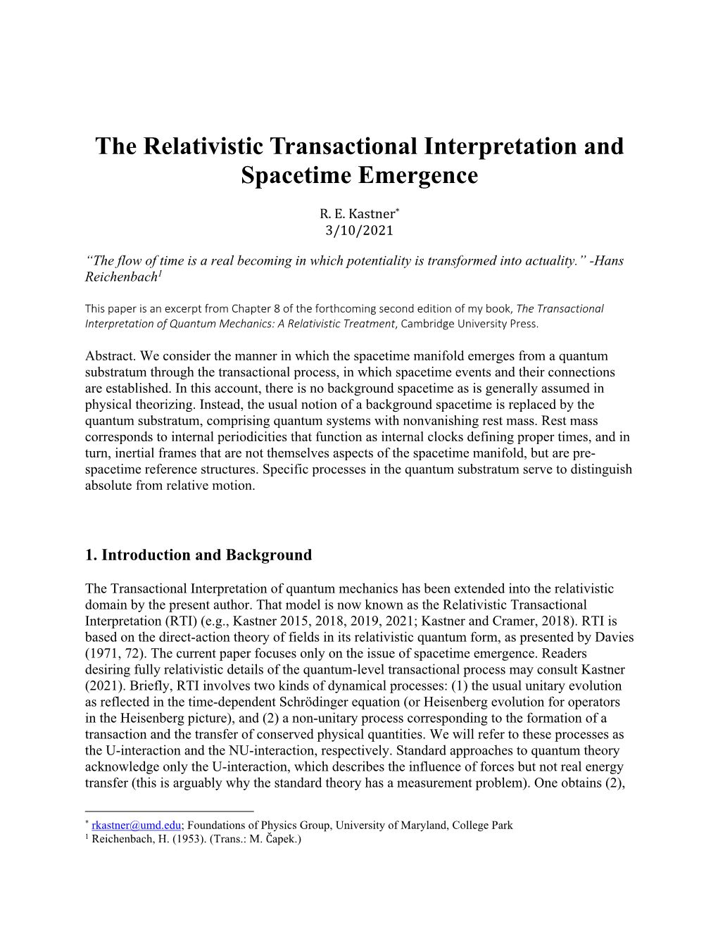 The Relativistic Transactional Interpretation and Spacetime Emergence