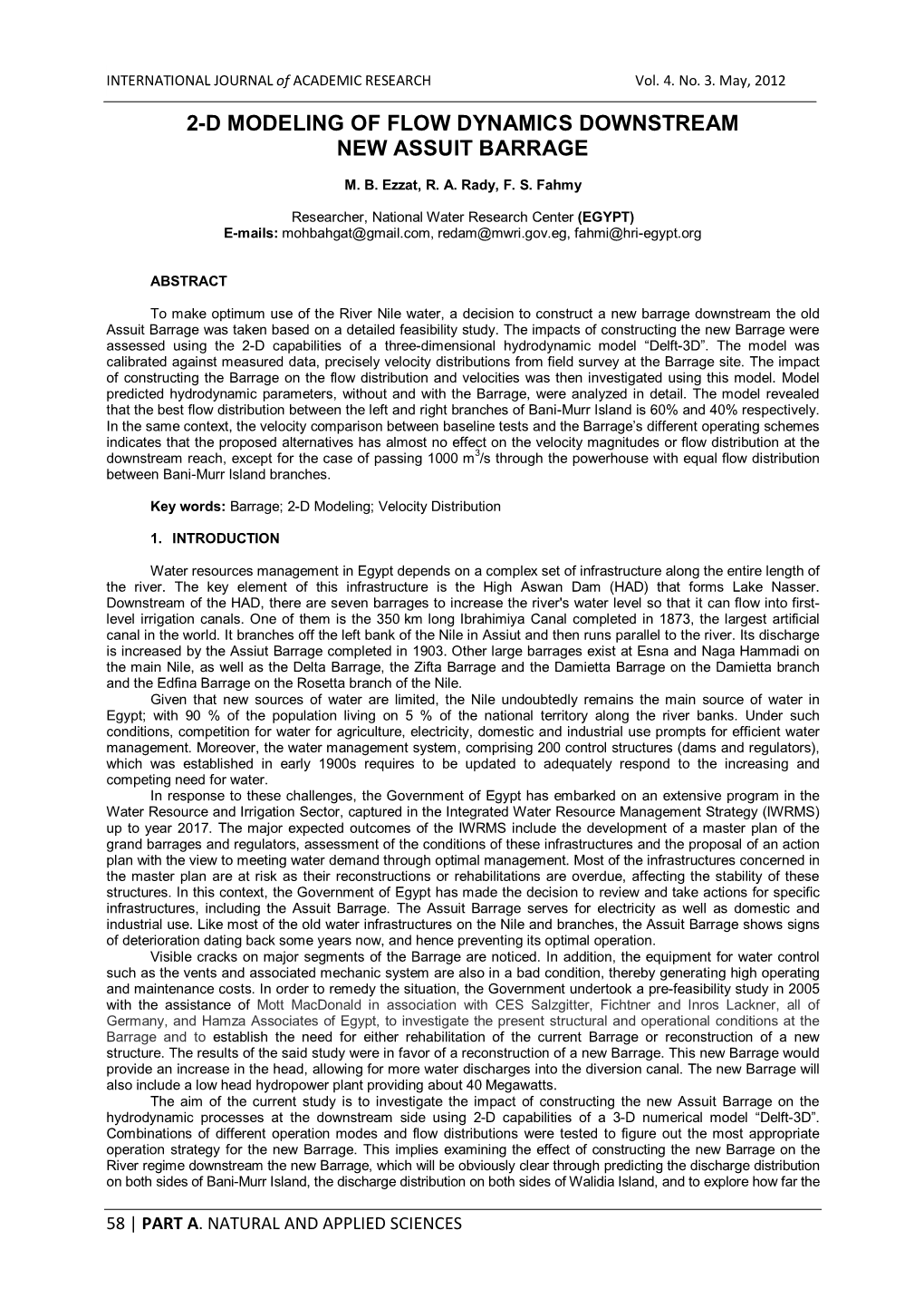 2-D Modeling of Flow Dynamics Downstream New Assuit Barrage