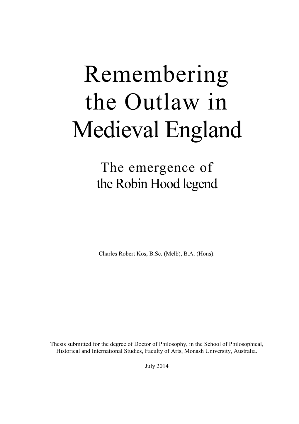 Remembering the Outlaw in Medieval England