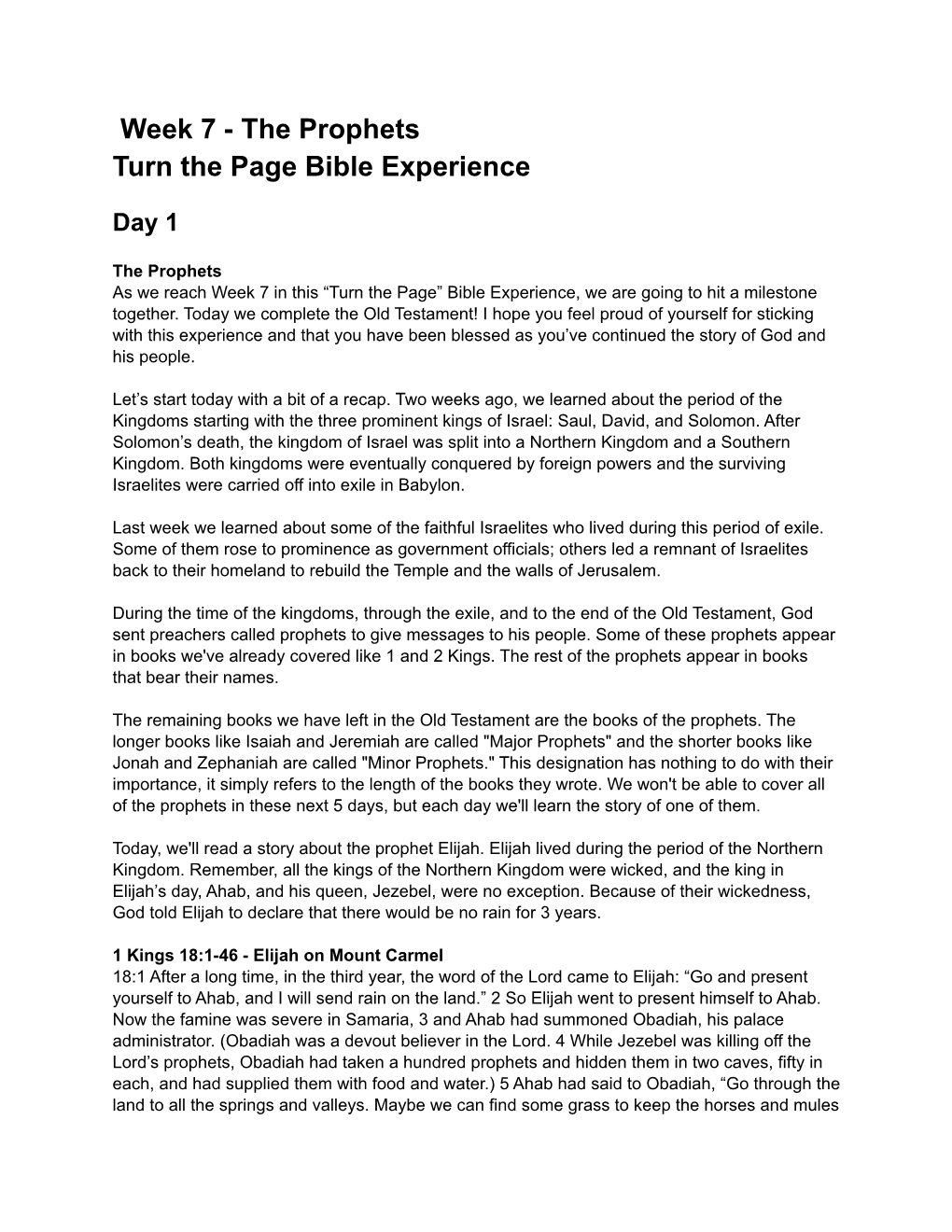 Week 7 - the Prophets Turn the Page Bible Experience