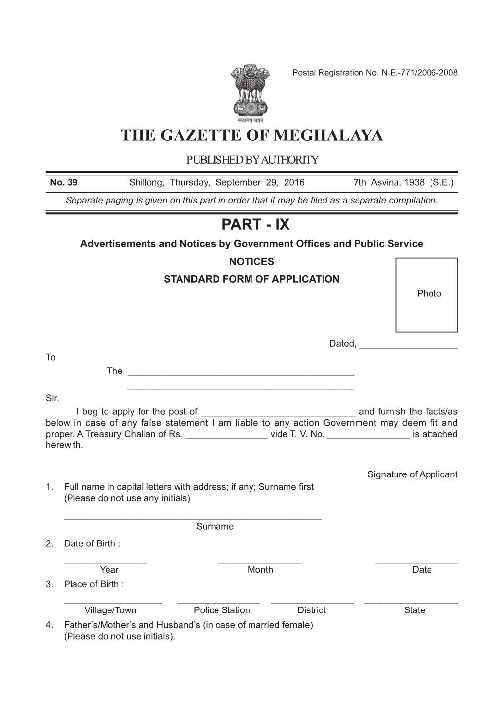 The Gazette of Meghalaya Published by Authority
