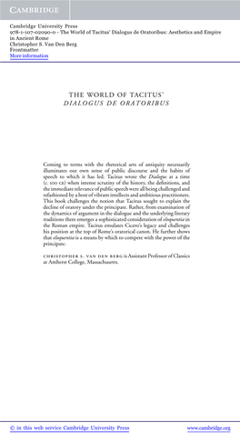 The World of Tacitus' Dialogus De Oratoribus: Aesthetics and Empire in Ancient Rome Christopher S