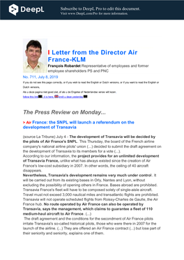 I Letter from the Director Air France-KLM François Robardet Representative of Employees and Former Employee Shareholders PS and PNC No