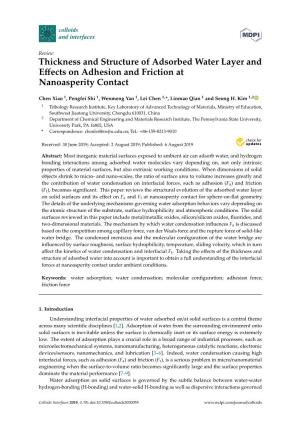 Thickness and Structure of Adsorbed Water Layer and Effects on Adhesion and Friction at Nanoasperity Contact