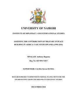 Assessing the Contribution of Military in Peace Building in Africa: Case Study Rwanda (1994-2016)