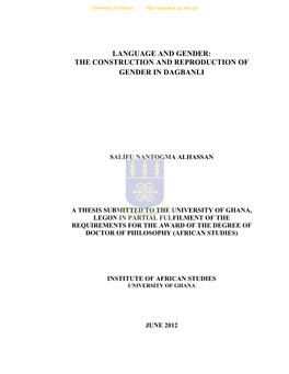 Language and Gender: the Construction and Reproduction of Gender in Dagbanli