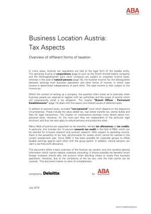 Business Location Austria: Tax Aspects