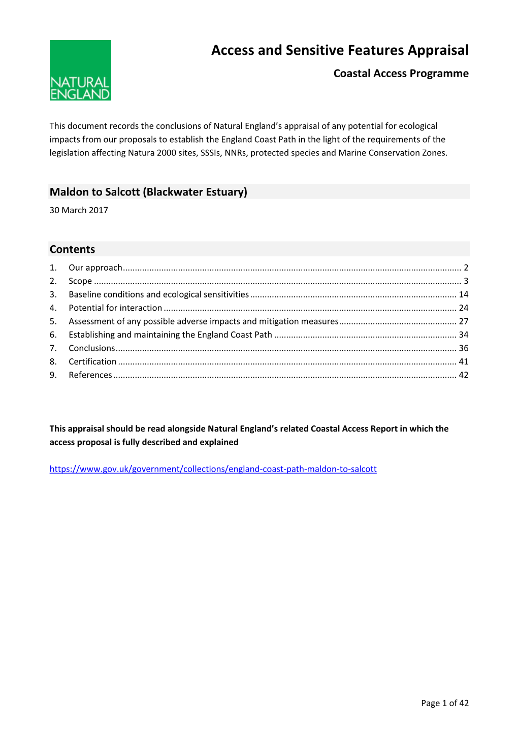 Maldon to Salcott Sensitive Features Report