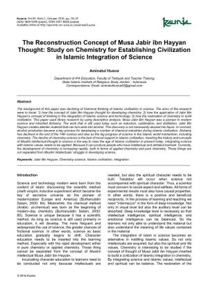 The Reconstruction Concept of Musa Jabir Ibn Hayyan Thought: Study on Chemistry for Establishing Civilization in Islamic Integration of Science