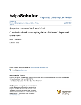Constitutional and Statutory Regulation of Private Colleges and Universities