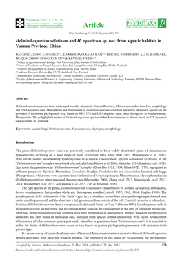 Helminthosporium Velutinum and H. Aquaticum Sp. Nov. from Aquatic Habitats in Yunnan Province, China