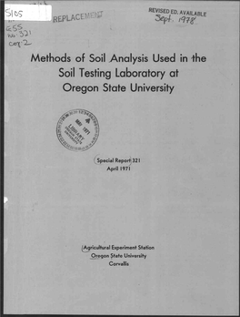 Methods of Soil ,Analysis Used in �The Soil Testing Laboratory at Oregon State University