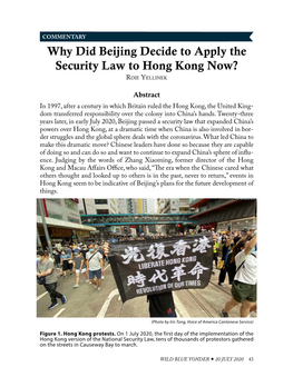 Why Did Beijing Decide to Apply the Security Law to Hong Kong Now? Roie Yellinek