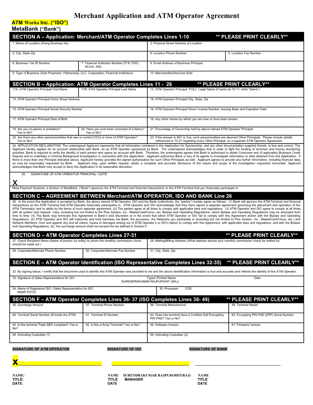 Merchant Application/ATM Operator Agreement