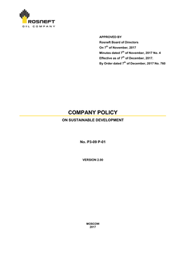 Company Policy on Sustainable Development