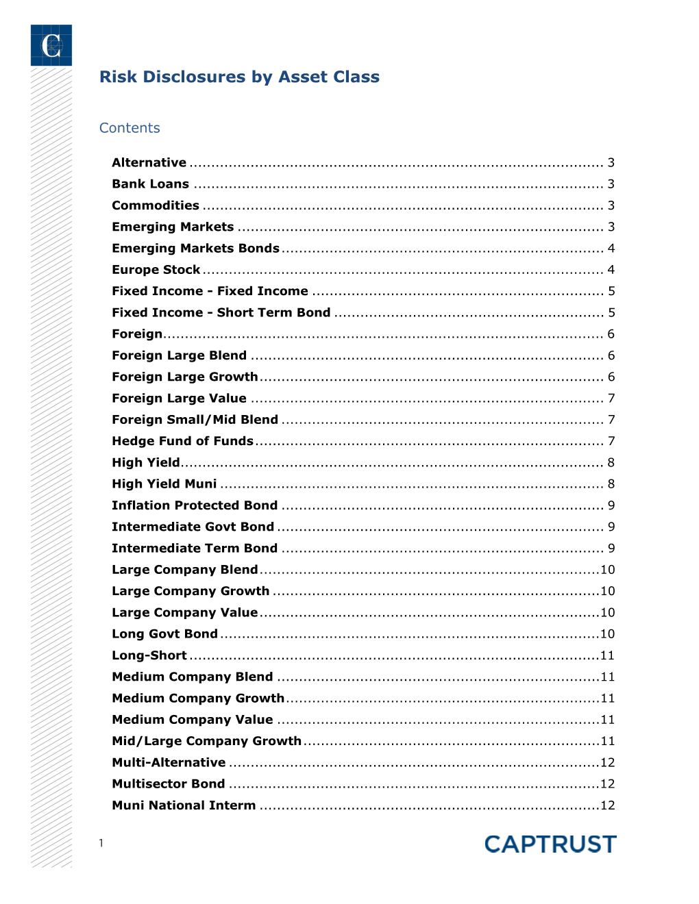 Risk Disclosures by Asset Class