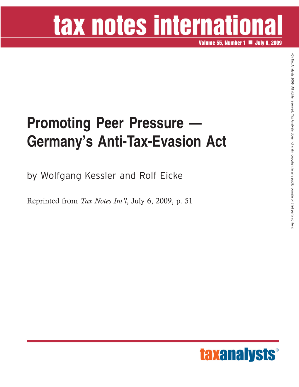 Promoting Peer Pressure — Germany's Anti-Tax-Evasion