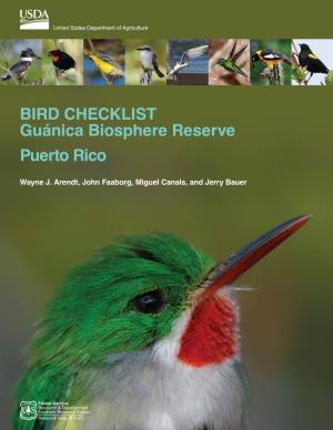 Bird Checklist Guánica Biosphere Reserve Puerto Rico