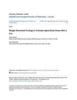 Badger Movement Ecology in Colorado Agricultural Areas After a Fire