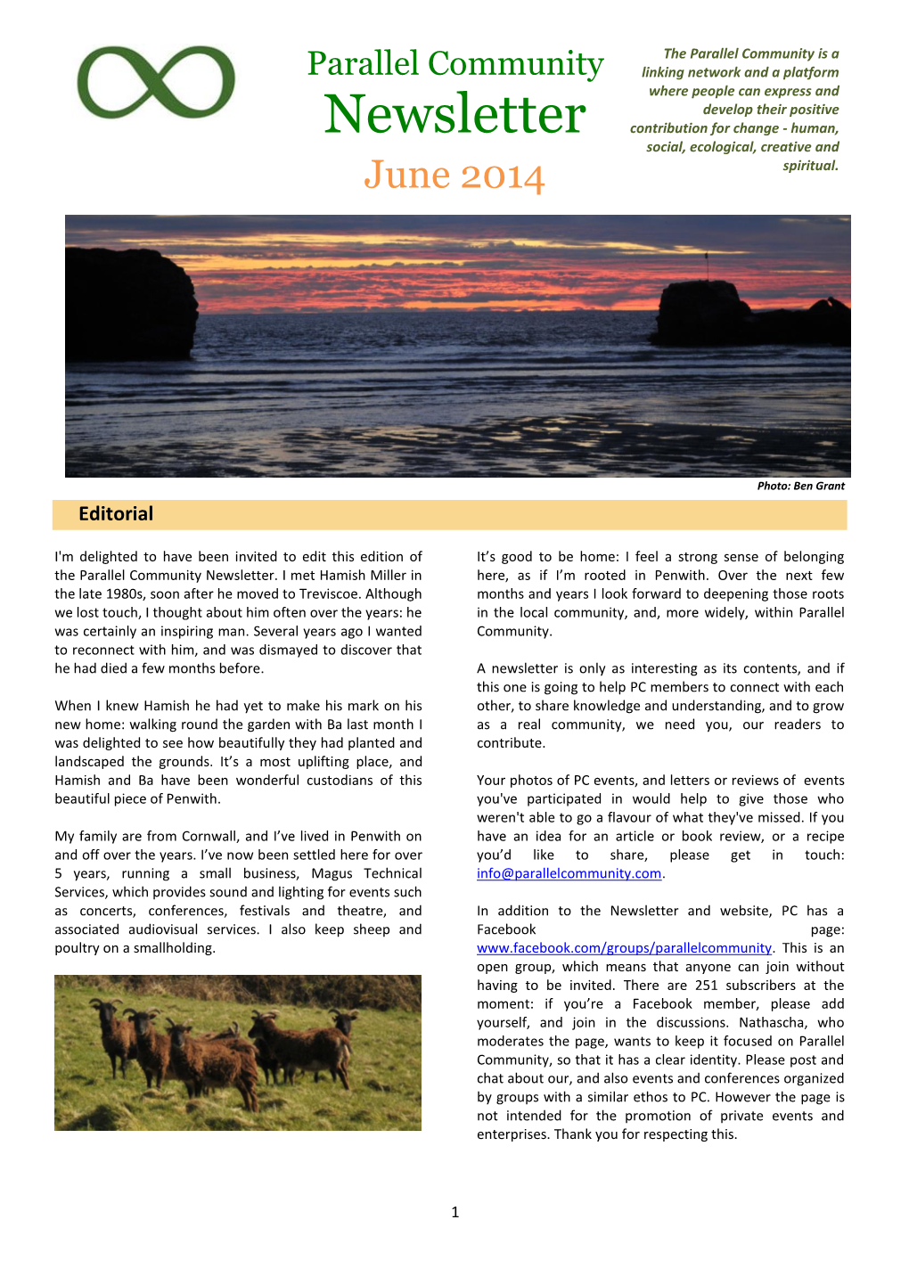 Newsletter Contribution for Change - Human, Social, Ecological, Creative and June 2014 Spiritual