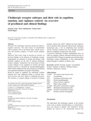 Cholinergic Receptor Subtypes and Their Role in Cognition, Emotion, and Vigilance Control: an Overview of Preclinical and Clinical Findings