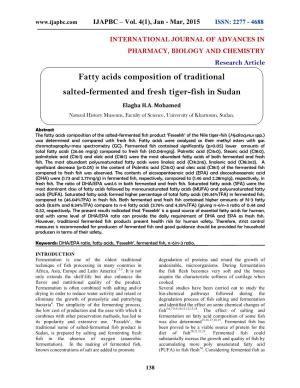 Fatty Acids Composition of Traditional Salted-Fermented and Fresh Tiger-Fish in Sudan