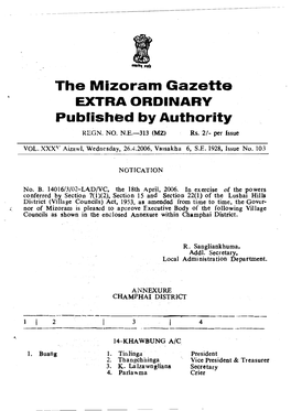 The Mizoram Gazette Published by Authority