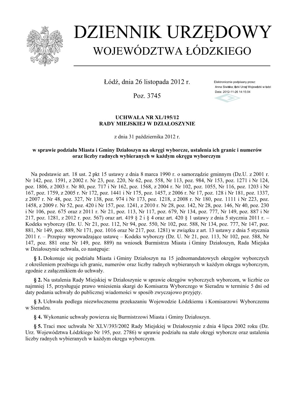 Uchwała Nr XL/195/12 Z Dnia 31 Października 2012 R