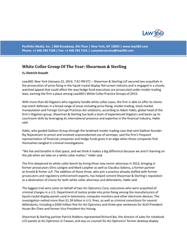 Shearman & Sterling's White Collar Group Named a Law360 Practice