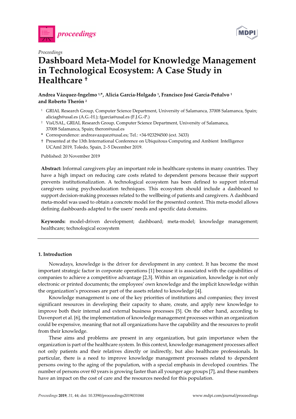 Dashboard Meta-Model for Knowledge Management in Technological Ecosystem: a Case Study in Healthcare †