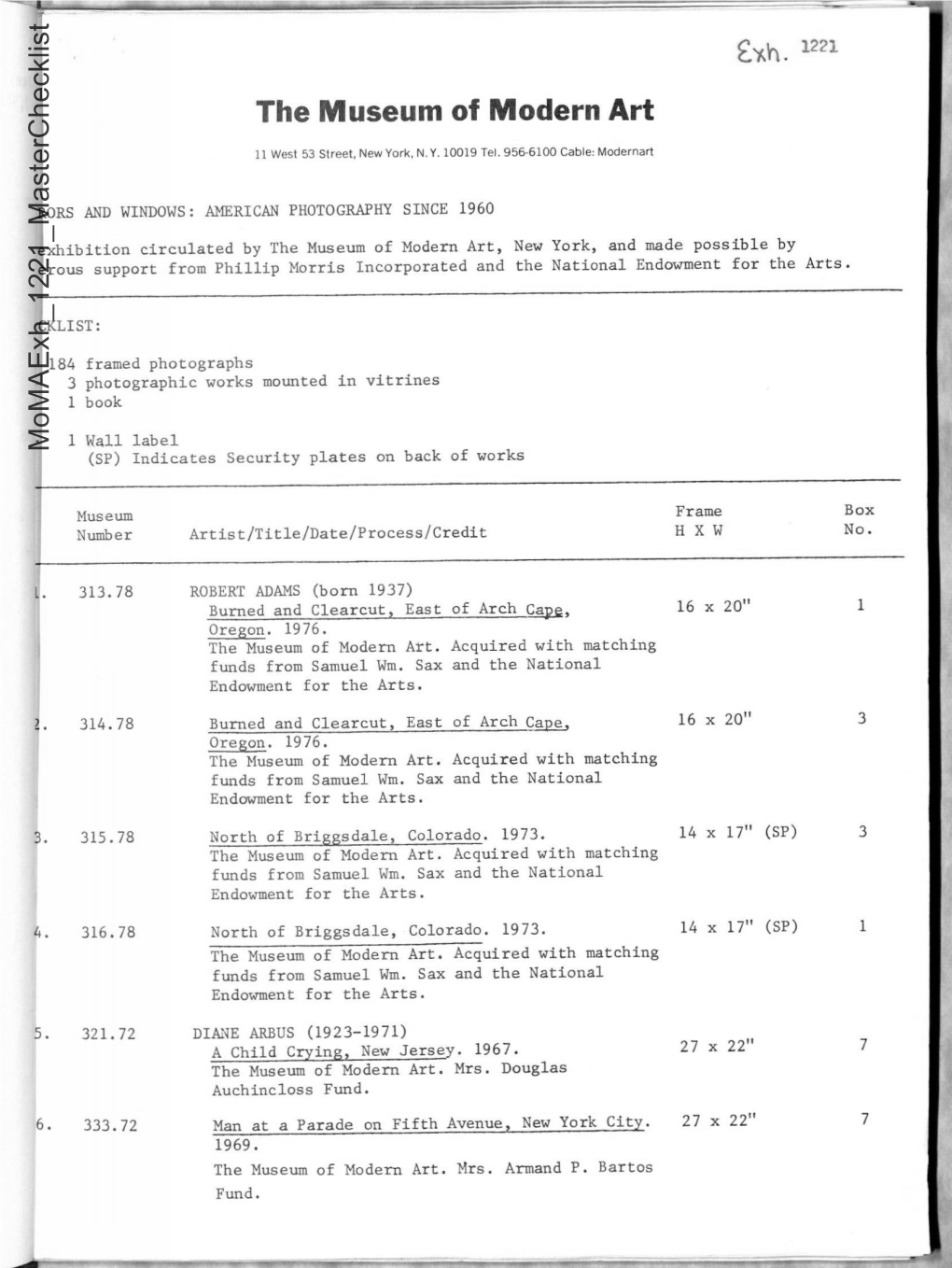 The Museum of Modern Art Momaexh 1221 Masterchecklist