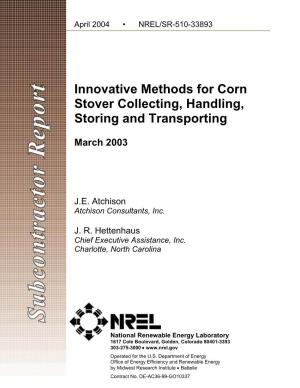 Innovative Methods for Corn Stover Collecting, Handling, Storing and Transporting