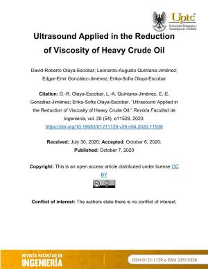 Ultrasound Applied in the Reduction of Viscosity of Heavy Crude Oil,” Revista Facultad De Ingeniería, Vol