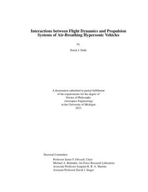 Interactions Between Flight Dynamics and Propulsion Systems of Air-Breathing Hypersonic Vehicles