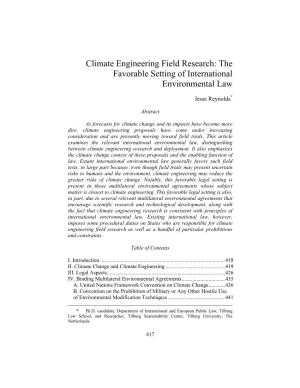 Climate Engineering Field Research: the Favorable Setting of International Environmental Law